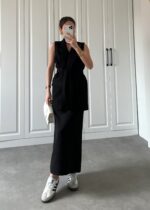 Ensemble Noire Jupe Haut en lin