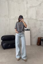 Wide Leg Ice Blue Jeans